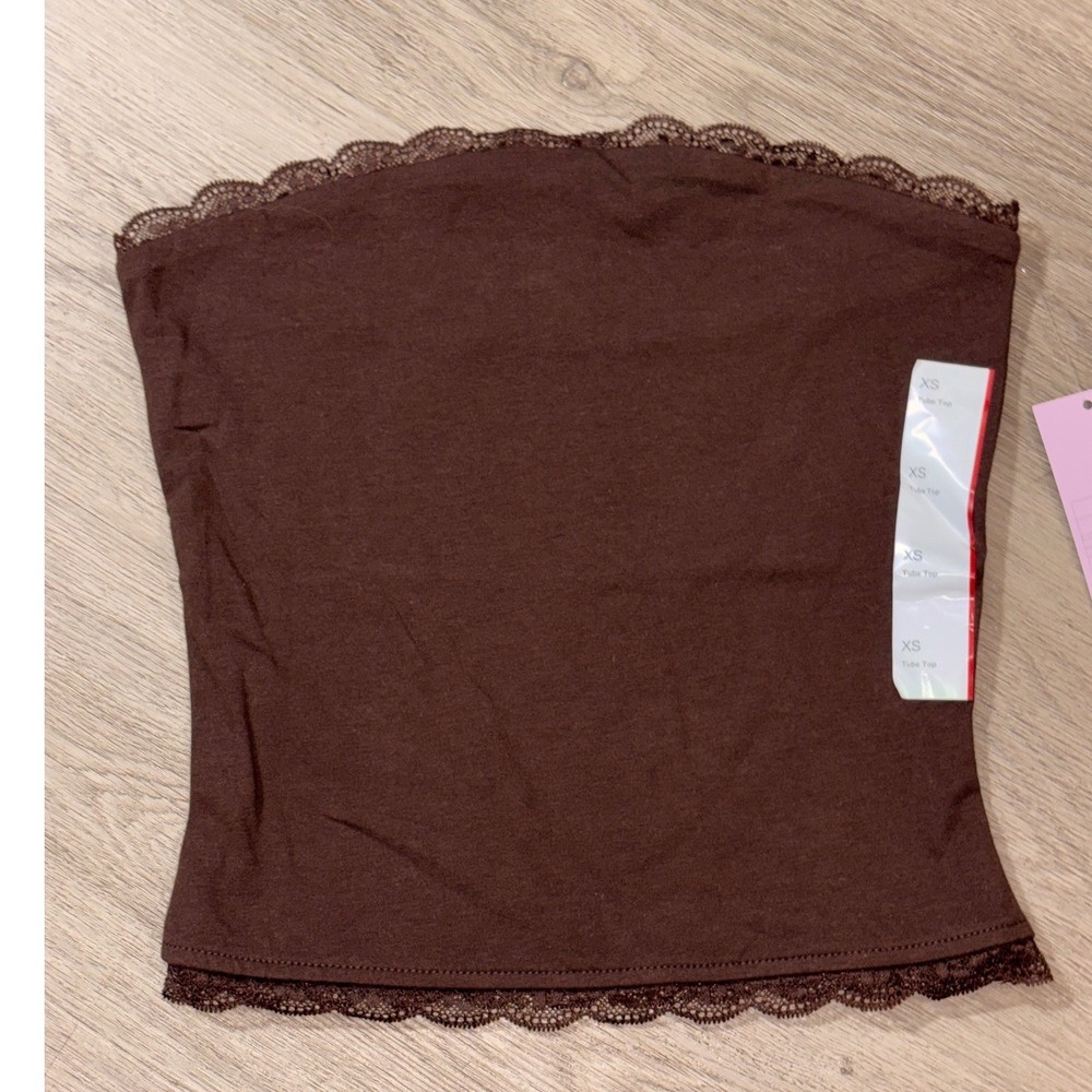 Wild Fable Brown Lace Trim Tube Top XS NWT Strapless Crop Top